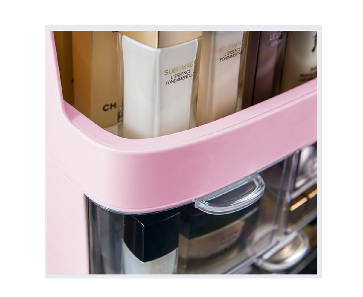 SOGA 2X 3 Tier Pink Countertop Makeup Cosmetic Storage Organiser Skincare Holder Jewelry Storage Box with Handle - Cafe Supply