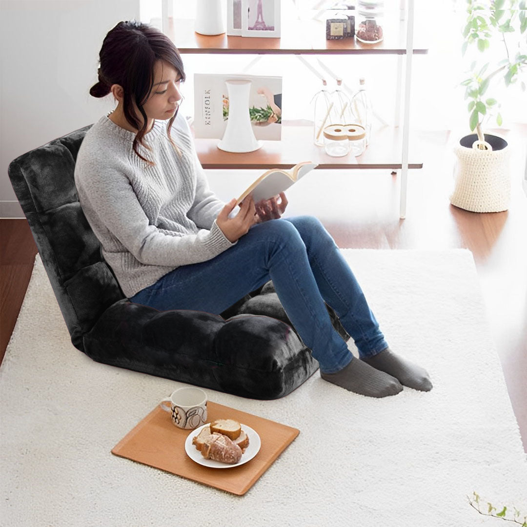 SOGA 2X Floor Recliner Folding Lounge Sofa Futon Couch Folding Chair Cushion Black - Cafe Supply