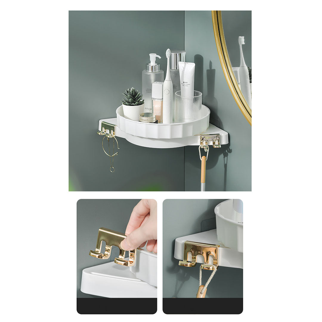 SOGA 2X White 360 Degree Wall-Mounted Rotating Bathroom Organiser Corner Vanity Rack Toilet Adhesive Storage Shelf - Cafe Supply