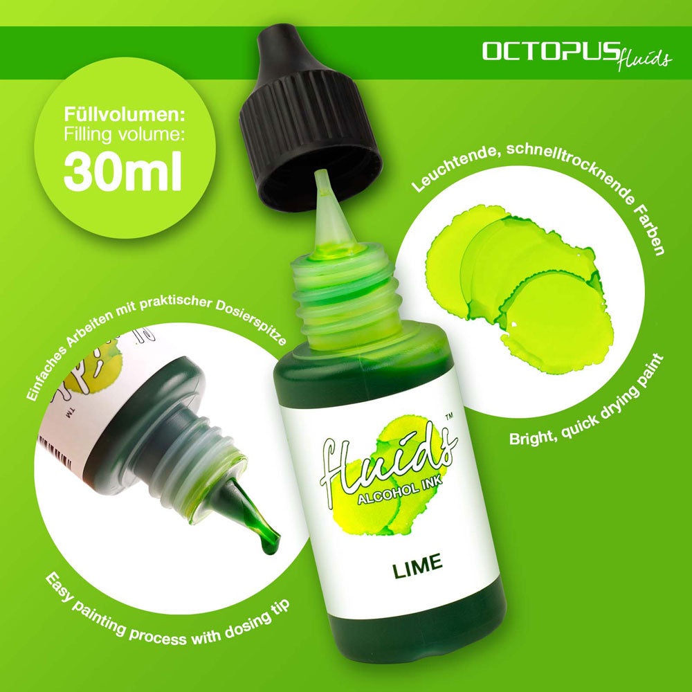 Octopus Fluids Alcohol Ink Lime Green 30ml - Cafe Supply