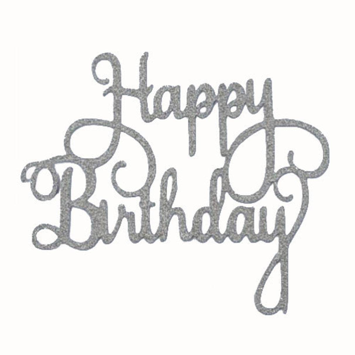 "Happy Birthday" Glitter Silver Cake Topper (Card 140x110mm) - Cafe Supply