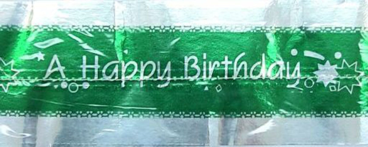 Cake Band Happy Birthday Green/Silver 63mm (7m) - Cafe Supply