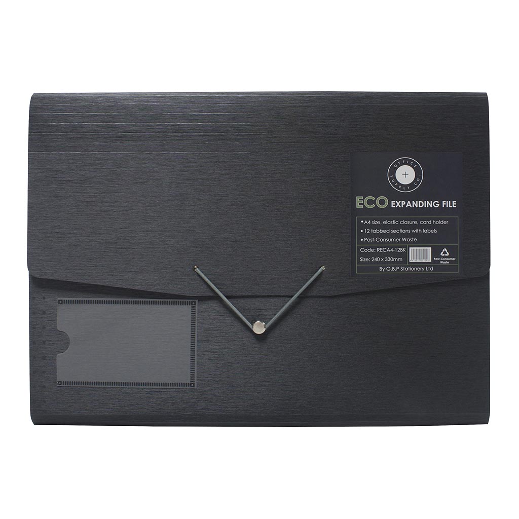 OSC Eco Expanding File A4 12 Pocket Black - Cafe Supply