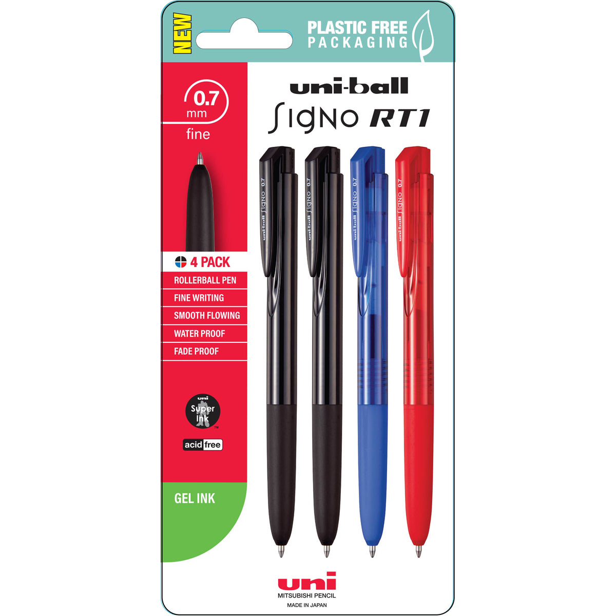 Uni Signo RT1 0.7mm Retractable Assorted Hangsell Pk4 - Cafe Supply