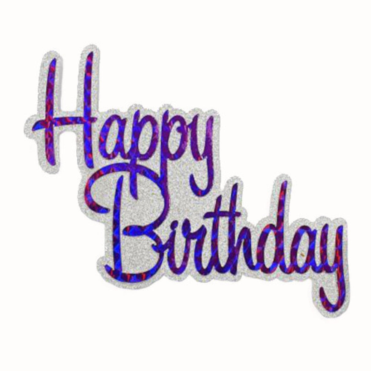 "Happy Birthday" Glitter Silver & Purple Cake Topper (Card 130x110mm) - Cafe Supply