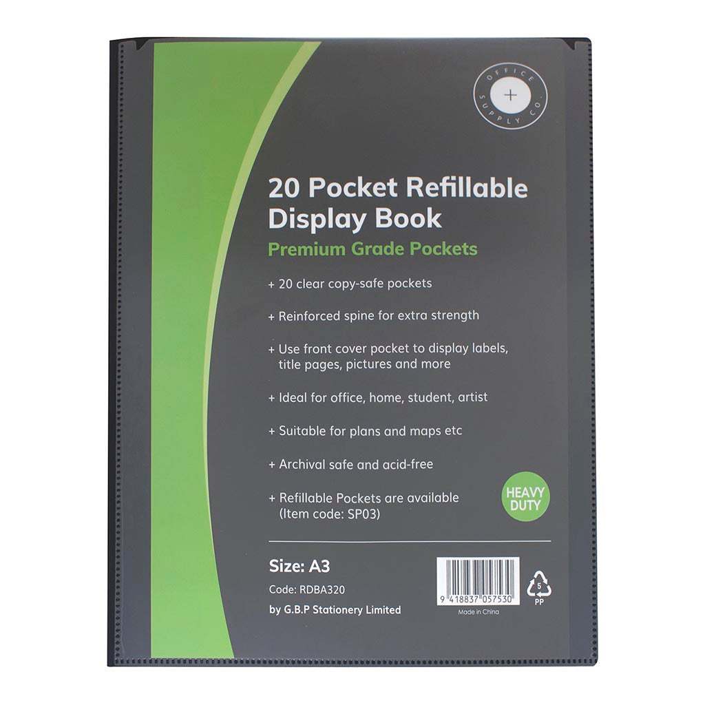 OSC Refillable Display Book A3 20 Pocket Black - Cafe Supply