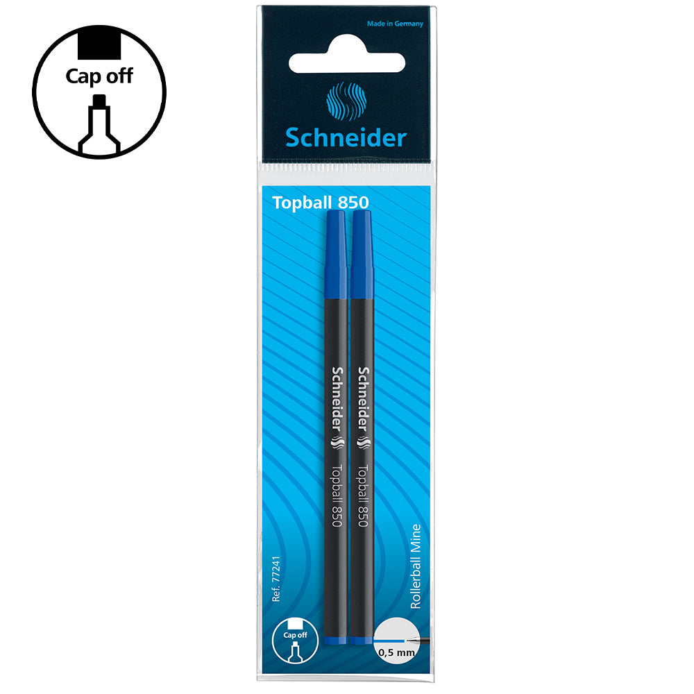 Schneider Pen Refill Rollerball 850 0.5mm Blue 2 pieces (Fits Topball 811) - Cafe Supply