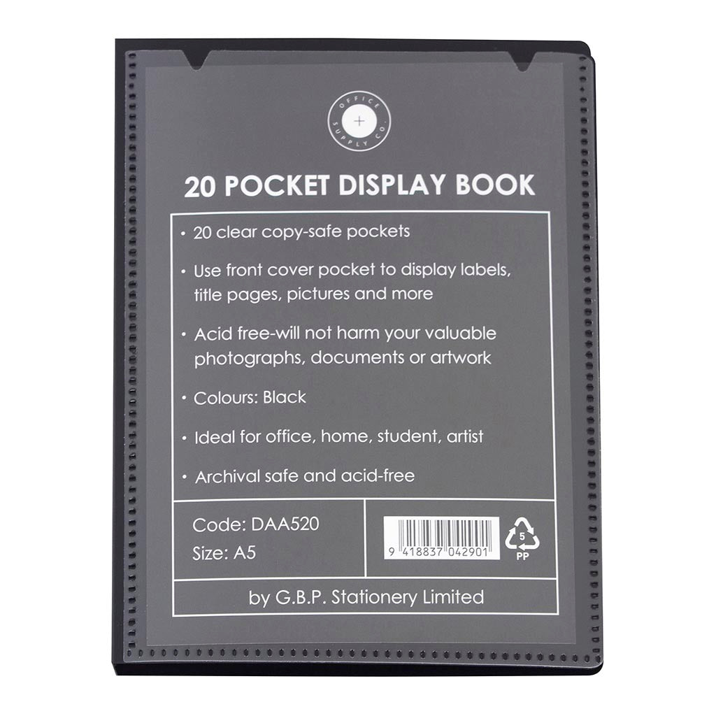 OSC Insert Display Book A5 20 Pocket Black - Cafe Supply