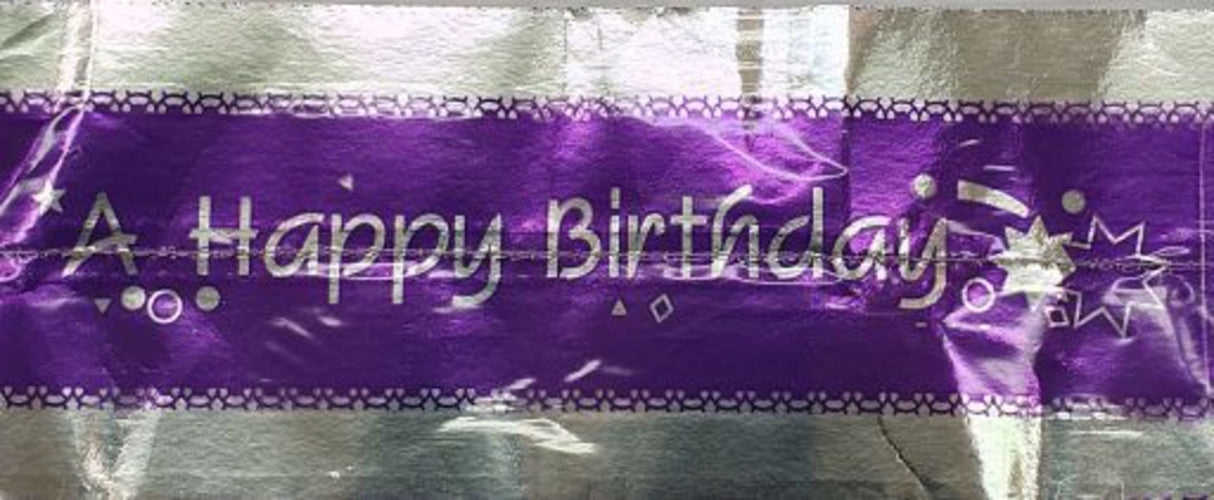 Cake Band Happy Birthday Purple/Silver 63mm (7m) - Cafe Supply