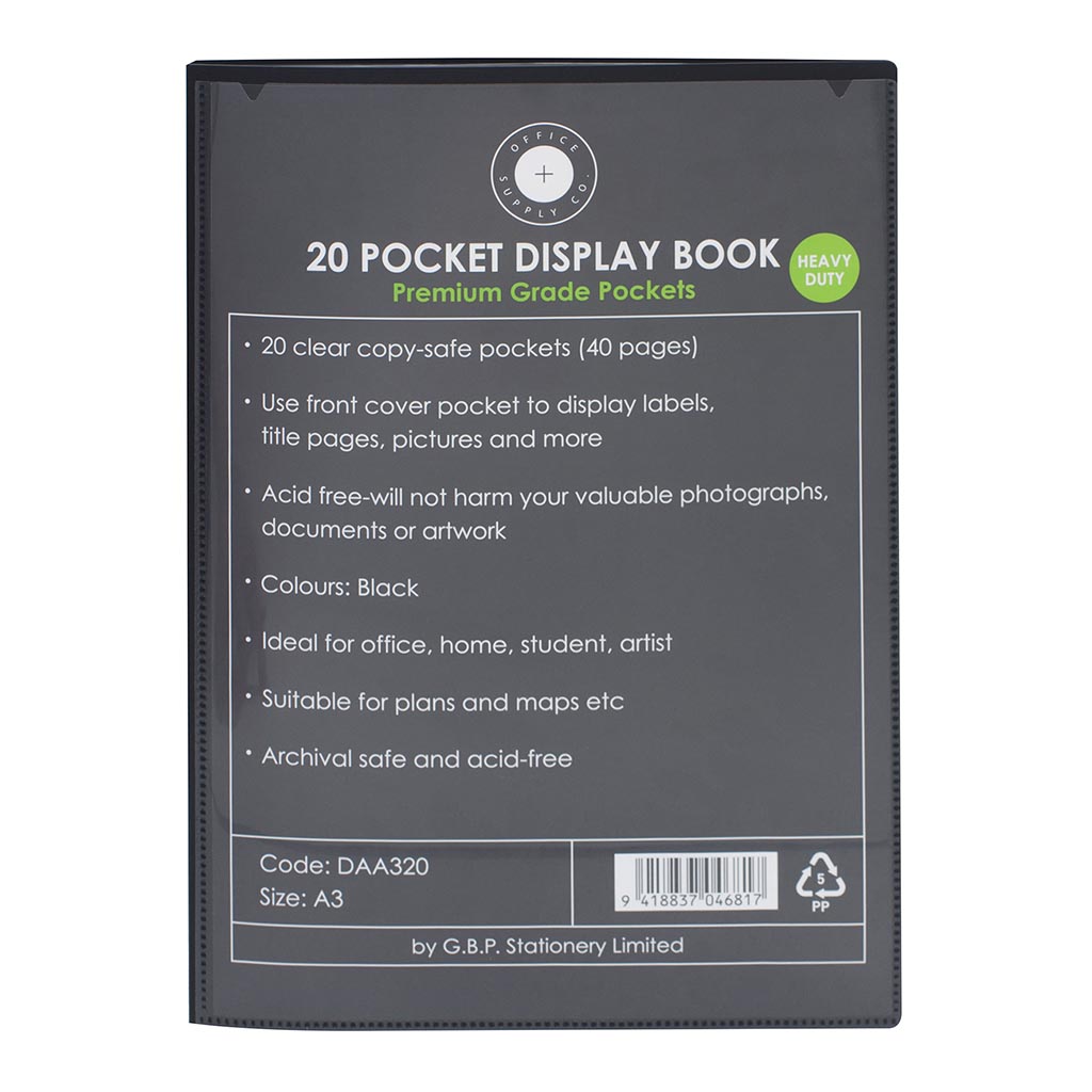 OSC Insert Display Book A3 20 Pocket Black - Cafe Supply