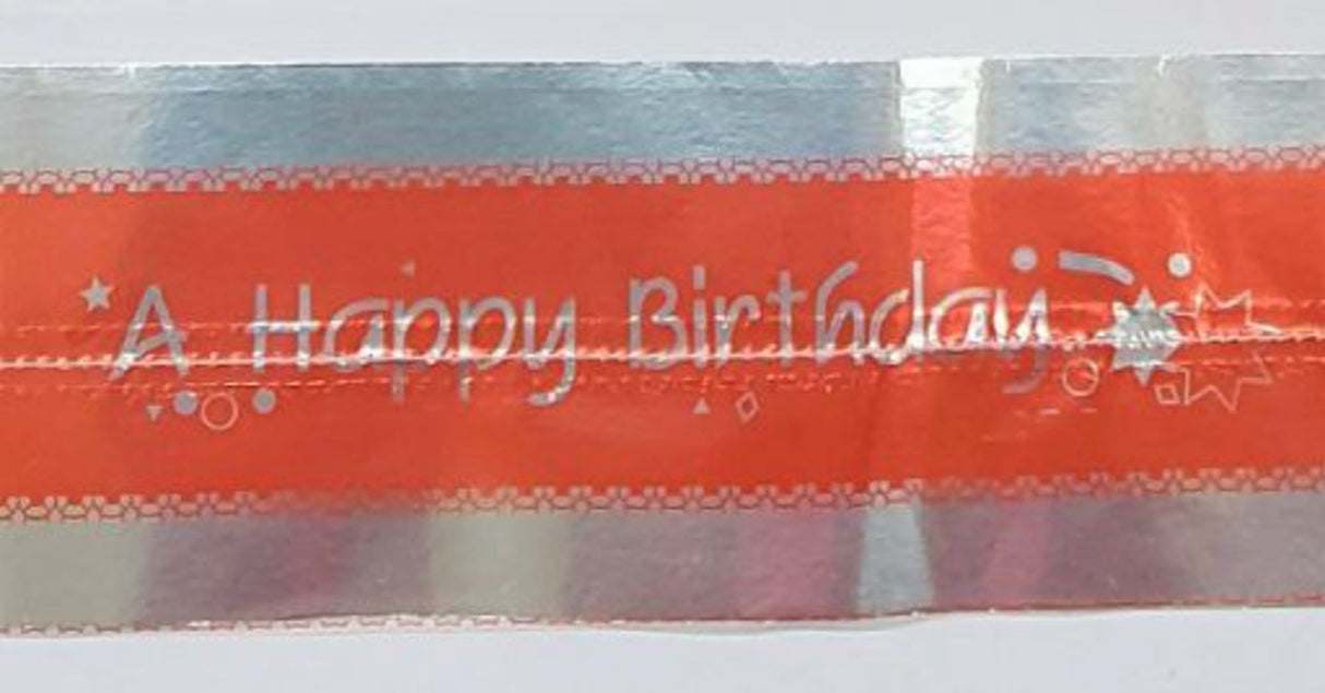 Cake Band Happy Birthday Red/Silver 63mm (1m) - Cafe Supply