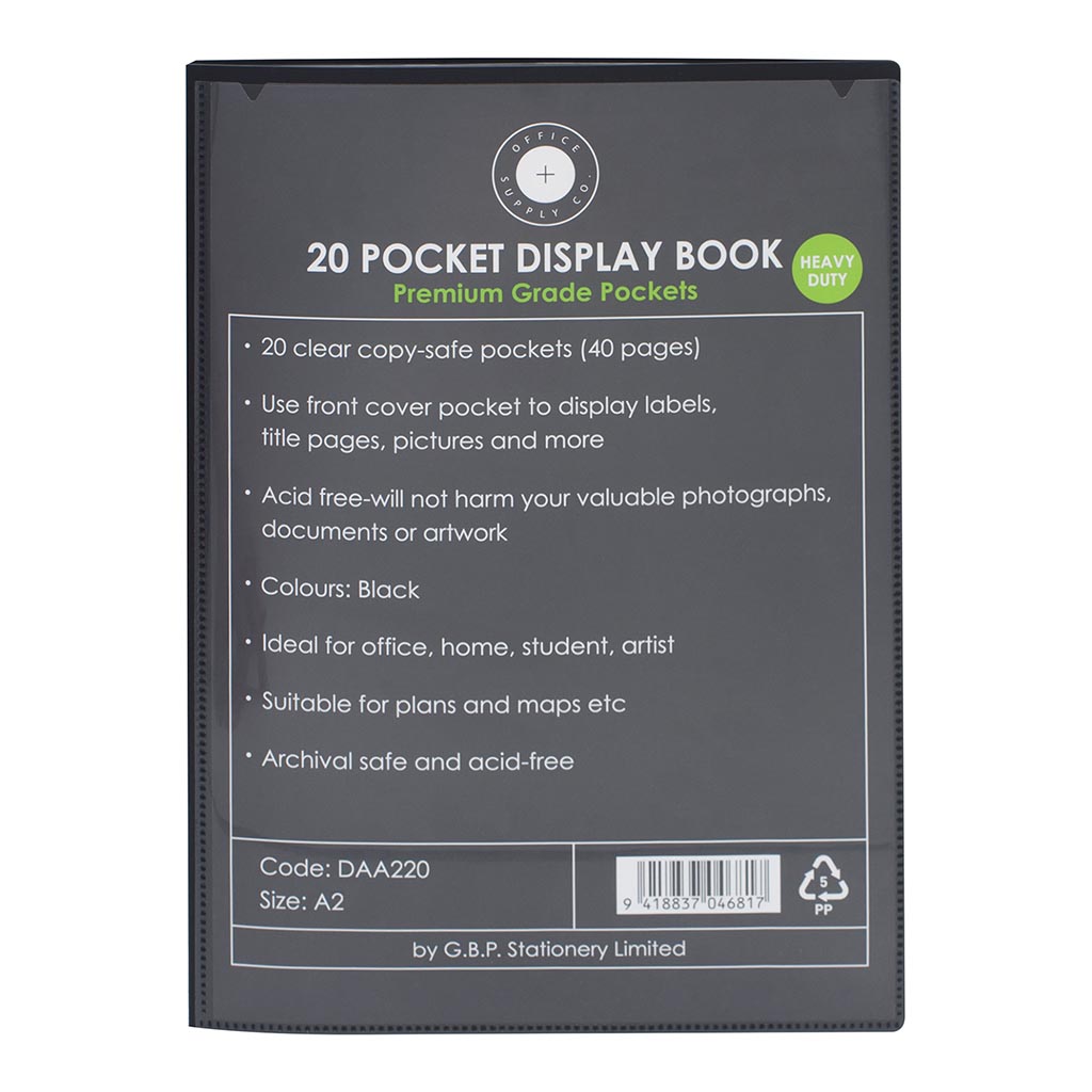 OSC Insert Display Book A2 20 Pocket Black - Cafe Supply