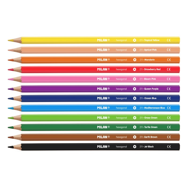 Milan Coloured Pencils Hexagonal Pack 12 Assorted Colours - Cafe Supply