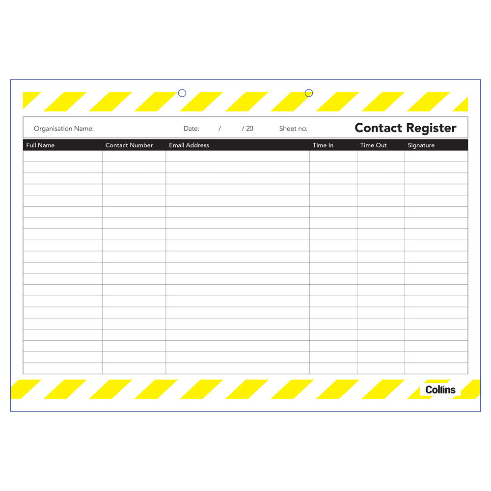 Collins Contact Tracing Register Pad 245 X 297Mm 50Lf - Cafe Supply