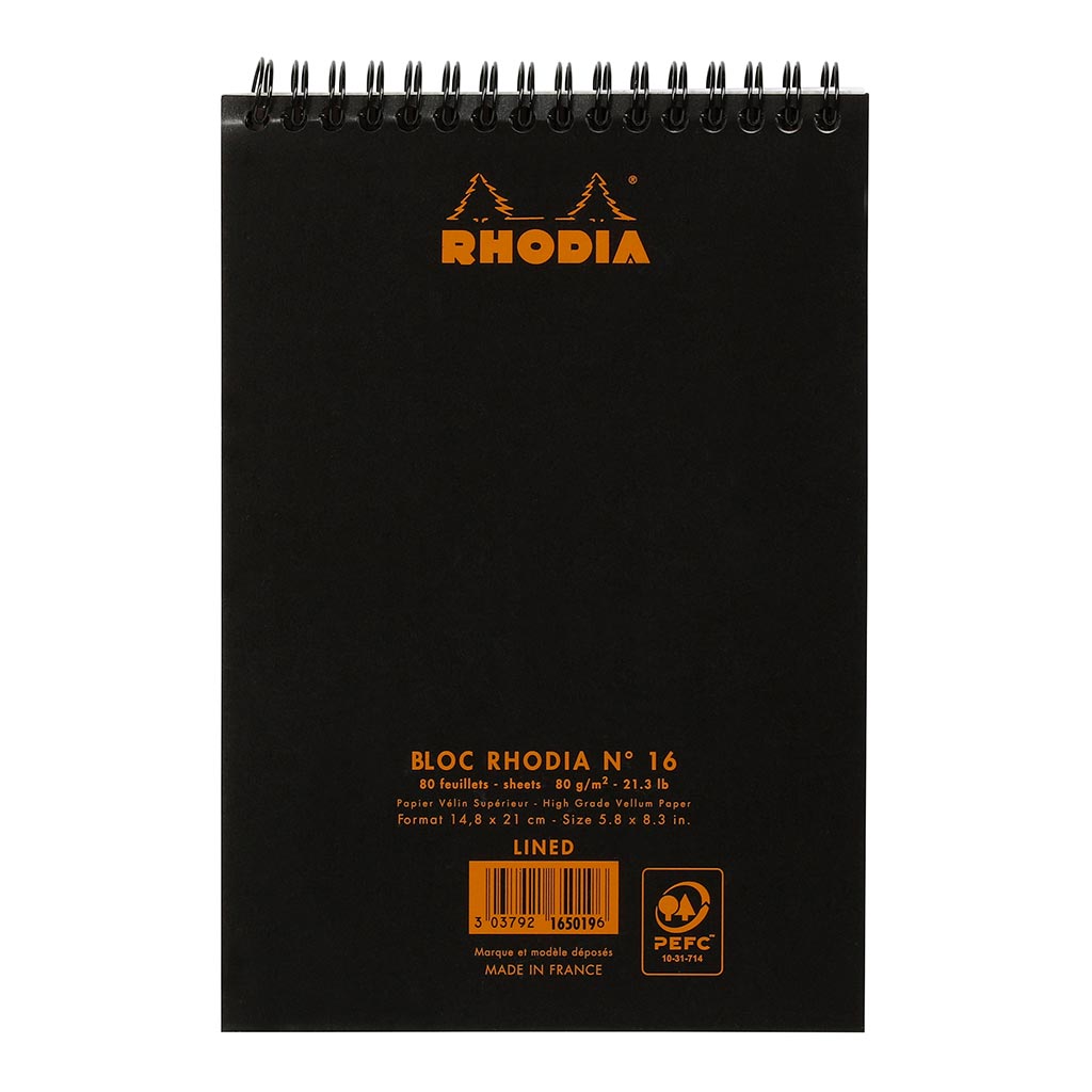 Rhodia Classic Notepad Spiral A5 Lined Black - Cafe Supply
