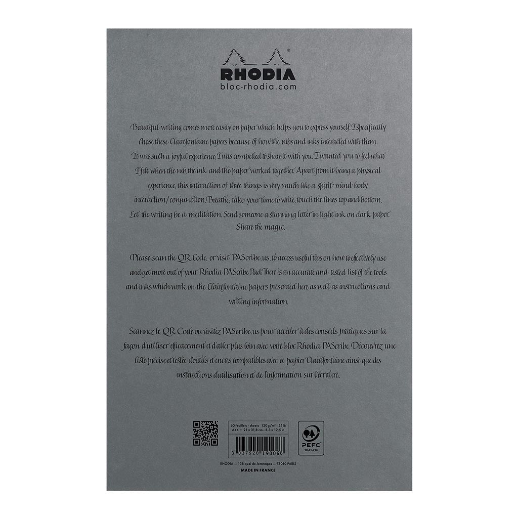 Rhodia PAScribe Calligraphy Maya Grey Pad A4+ Lined - Cafe Supply
