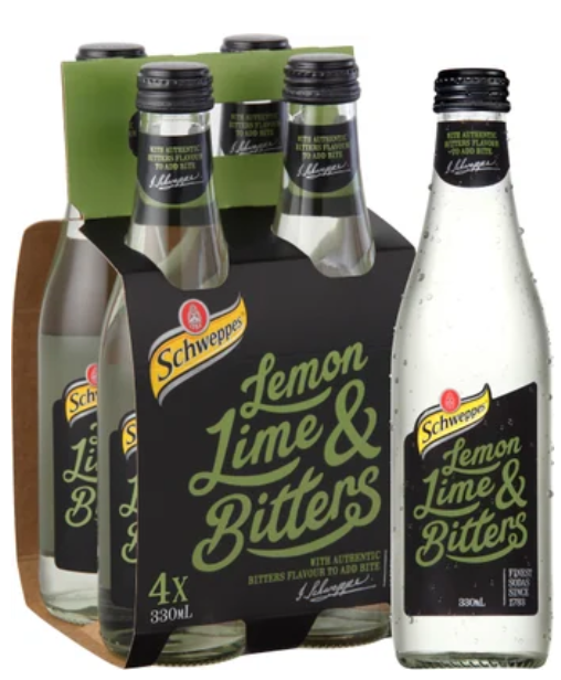 Schweppes Lemon Lime & Bitters 4 x 330ml - Cafe Supply