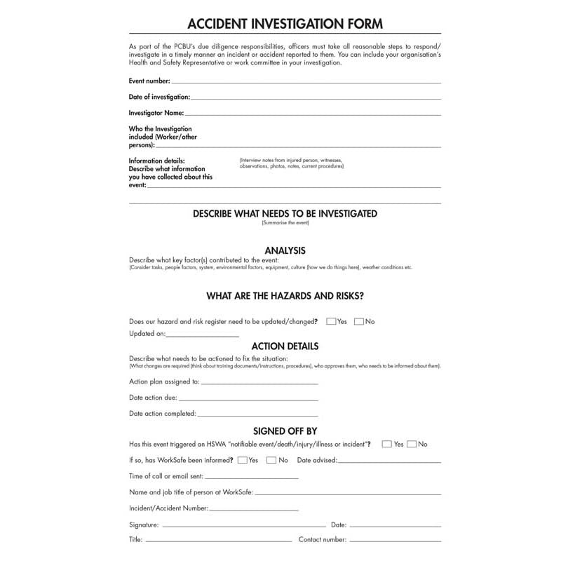 Collins Register Injury And Investigation A4 50 Leaf - Cafe Supply