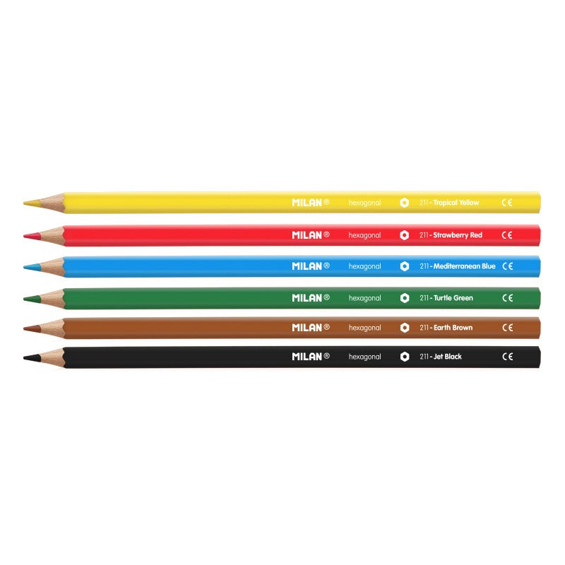 Milan Coloured Pencils Hexagonal Pack 6 Assorted Colours - Cafe Supply