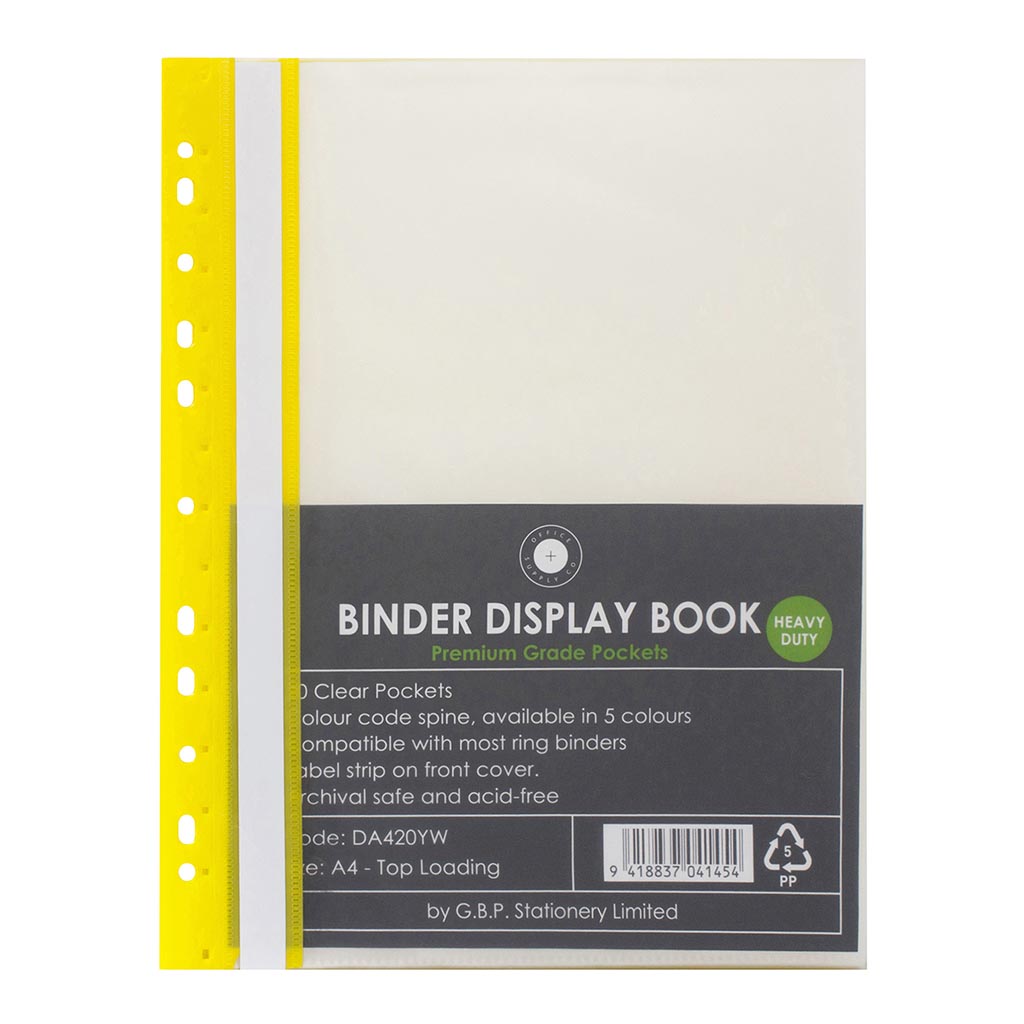 OSC Binder Display Book A4 20 Pocket Yellow - Cafe Supply