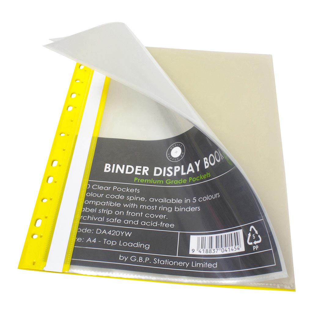 OSC Binder Display Book A4 20 Pocket Yellow - Cafe Supply