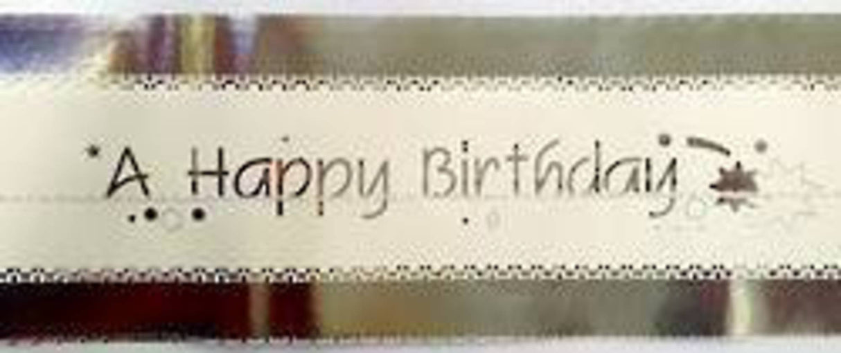 Cake Band Happy Birthday White/Silver 63mm (1m) - Cafe Supply