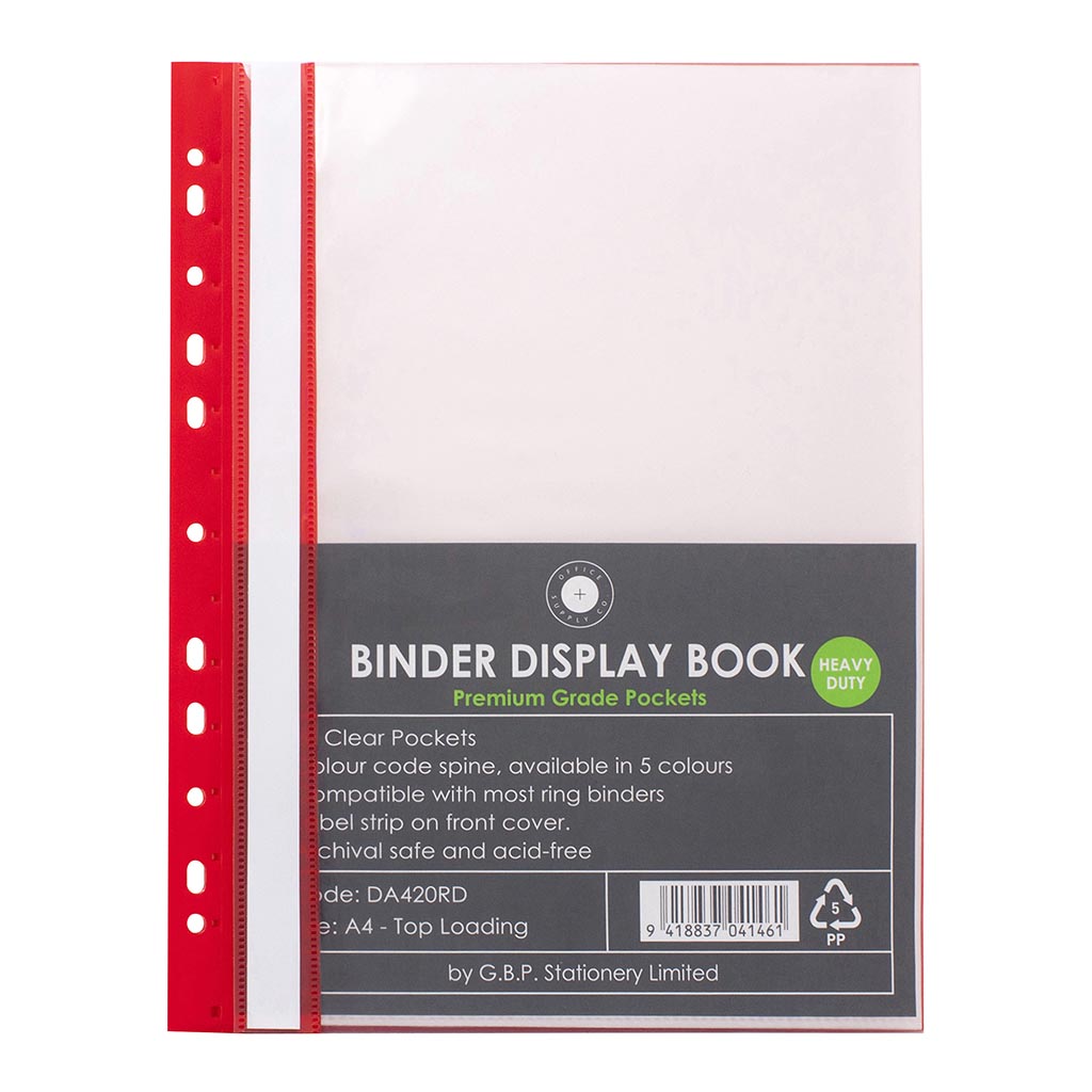 OSC Binder Display Book A4 20 Pocket Red - Cafe Supply