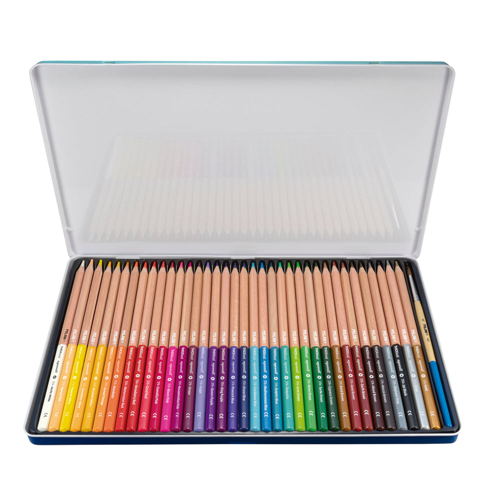 Milan Coloured Pencils Hexagonal Watercolour Metal Box Pack 36 - Cafe Supply