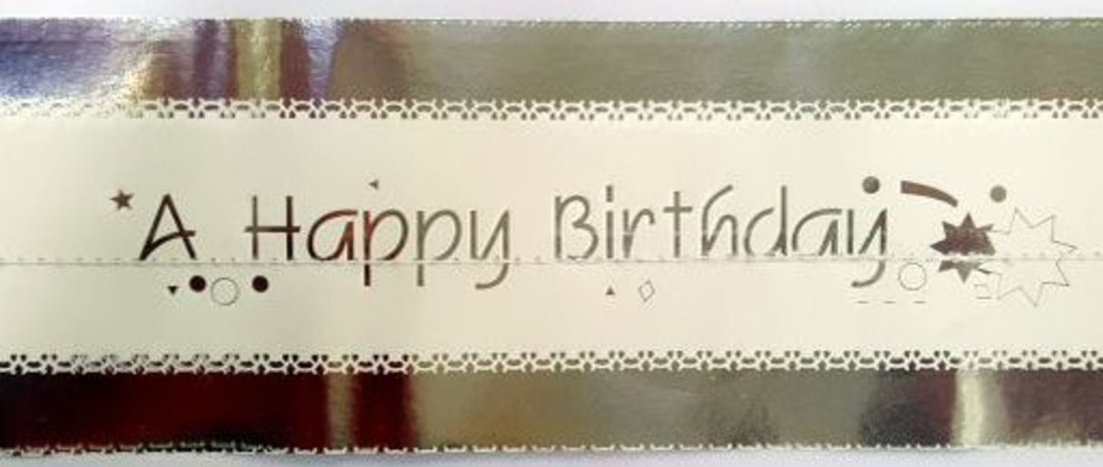 Cake Band Happy Birthday White/Silver 63mm (7m) - Cafe Supply
