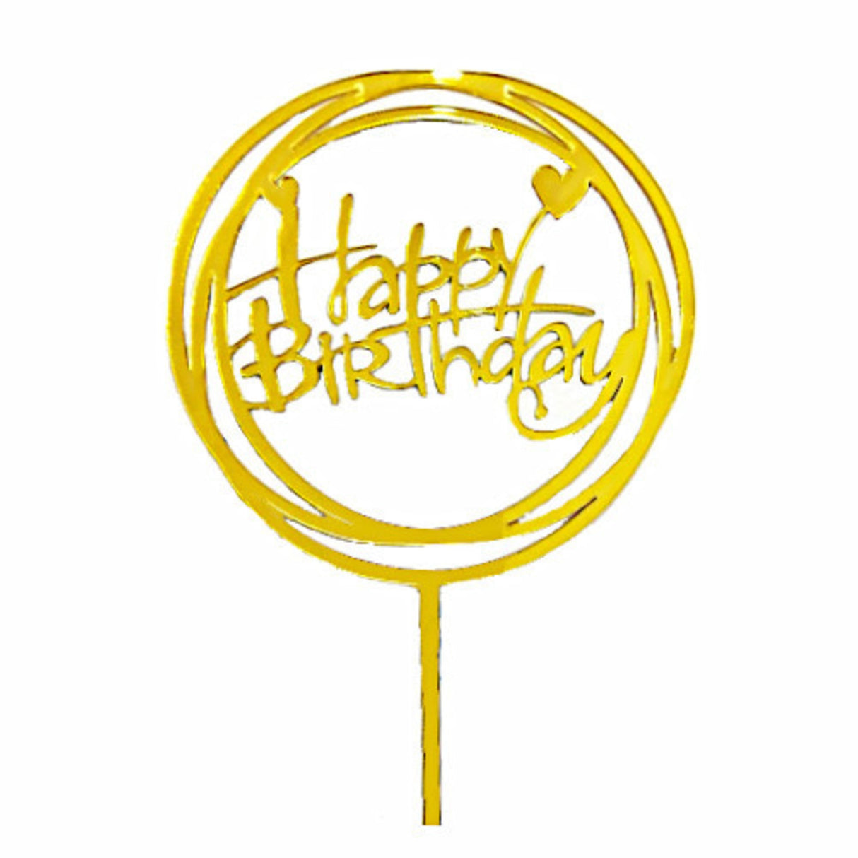 "Happy Birthday" Gold Heart Topper Pic (160x100mm) - Cafe Supply