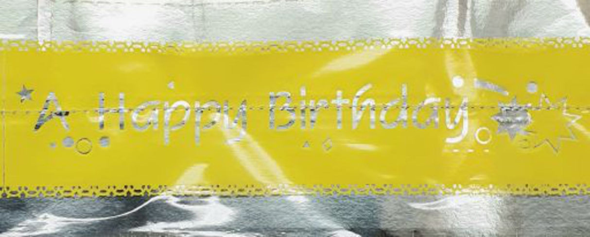 Cake Band Happy Birthday Yellow/Silver 63mm (7m) - Cafe Supply