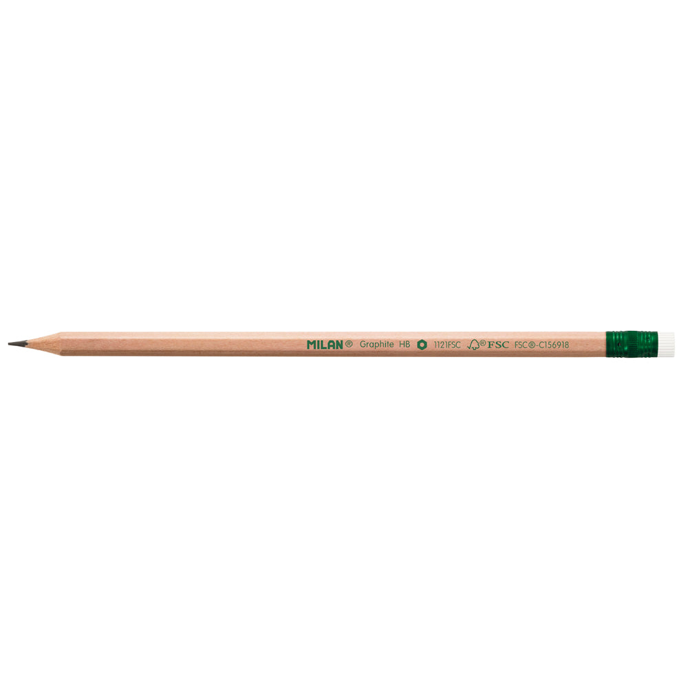 Milan HB Pencil with Eraser Pack 12 Hexagonal - Cafe Supply