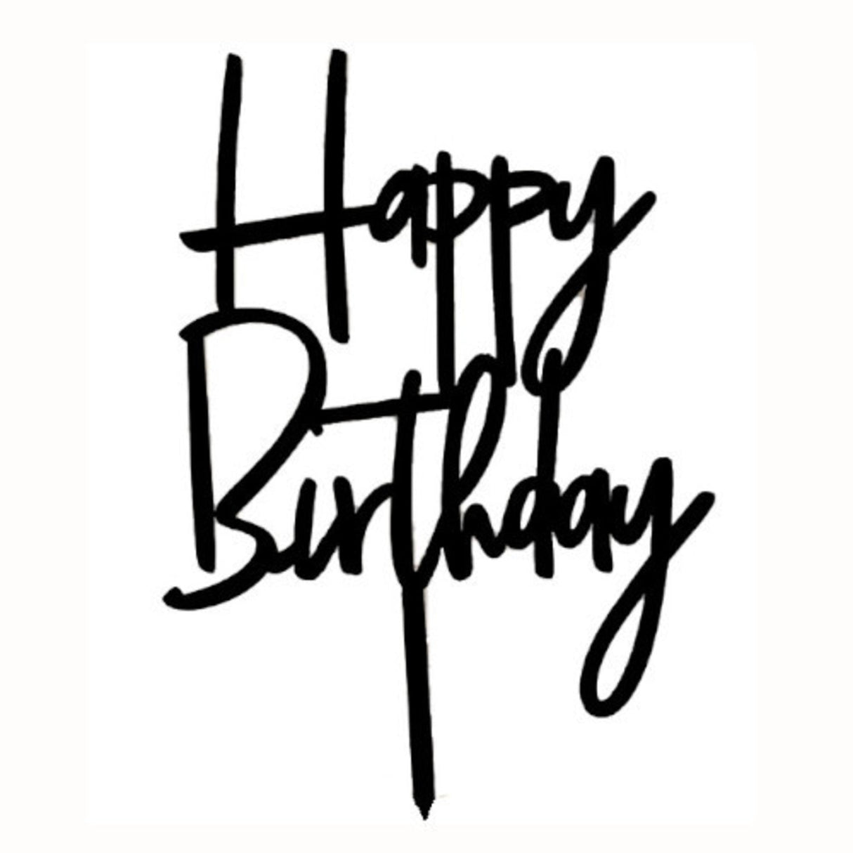 "Happy Birthday" Black Script Topper Pic (150x120mm) - Cafe Supply