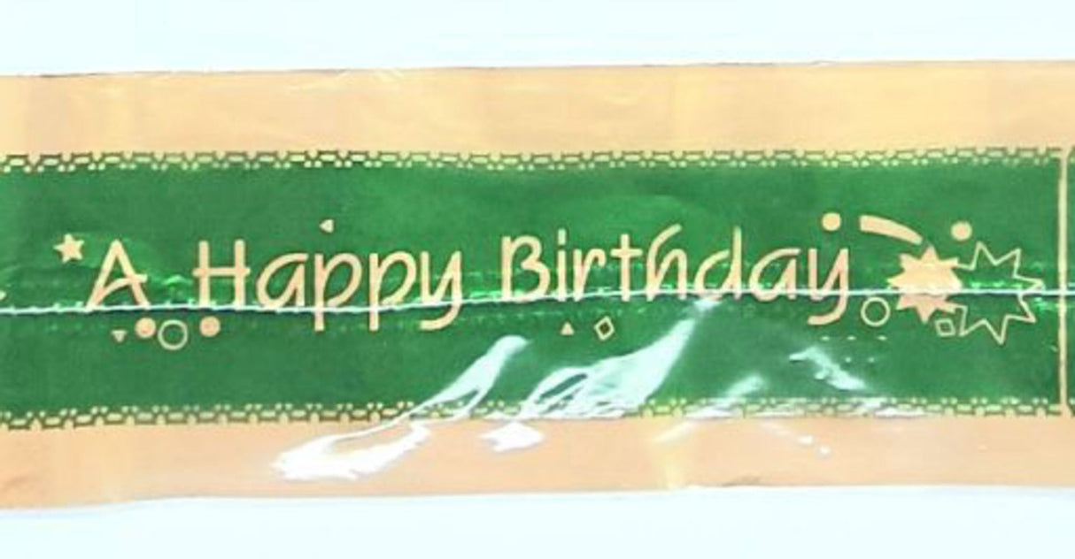 Cake Band Happy Birthday Green/Gold 63mm (1m) - Cafe Supply