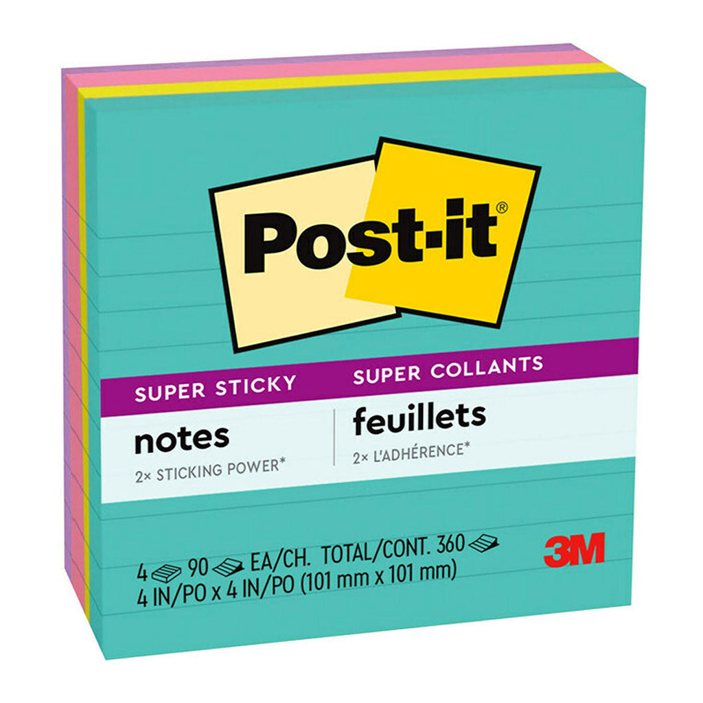 Post-it Super Sticky Lined Notes 675-4SSMIA 101x101mm Supernova (Miami), Pack of 4 - Cafe Supply