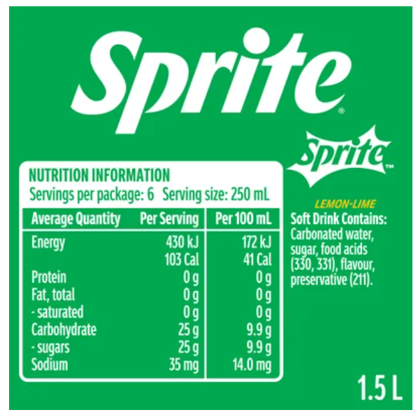 Sprite Natural Flavour Soft Drink 1.5l - Cafe Supply