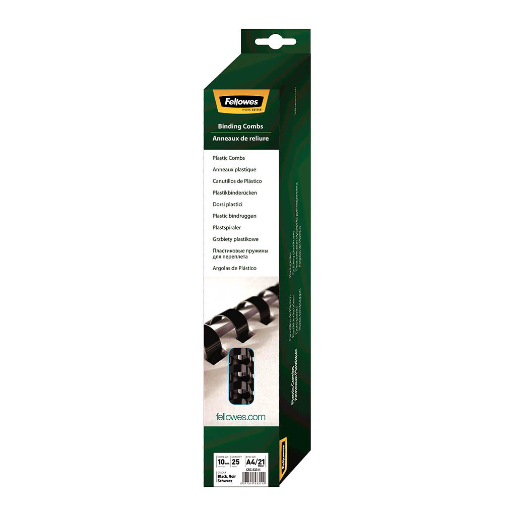 Fellowes Plastic Binding Coils 10mm Black, Pack of 25 - Cafe Supply