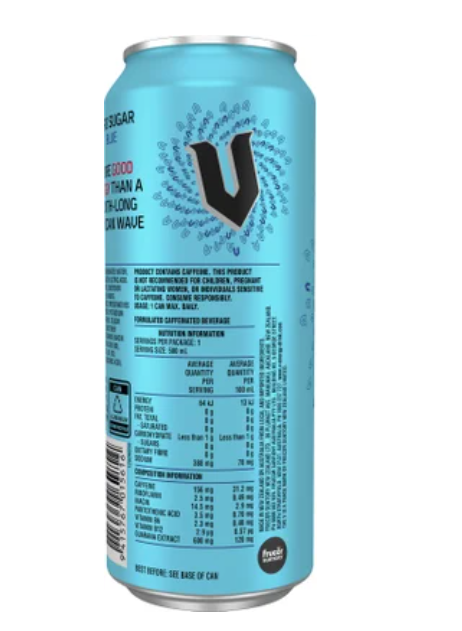V Zero Sugar Blue Guarana Energy Drink 500ml - Cafe Supply