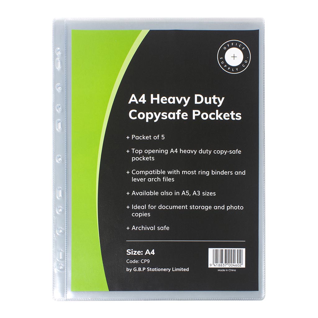 OSC Copysafe Pockets Heavy Duty A4, Pack of 5 - Cafe Supply