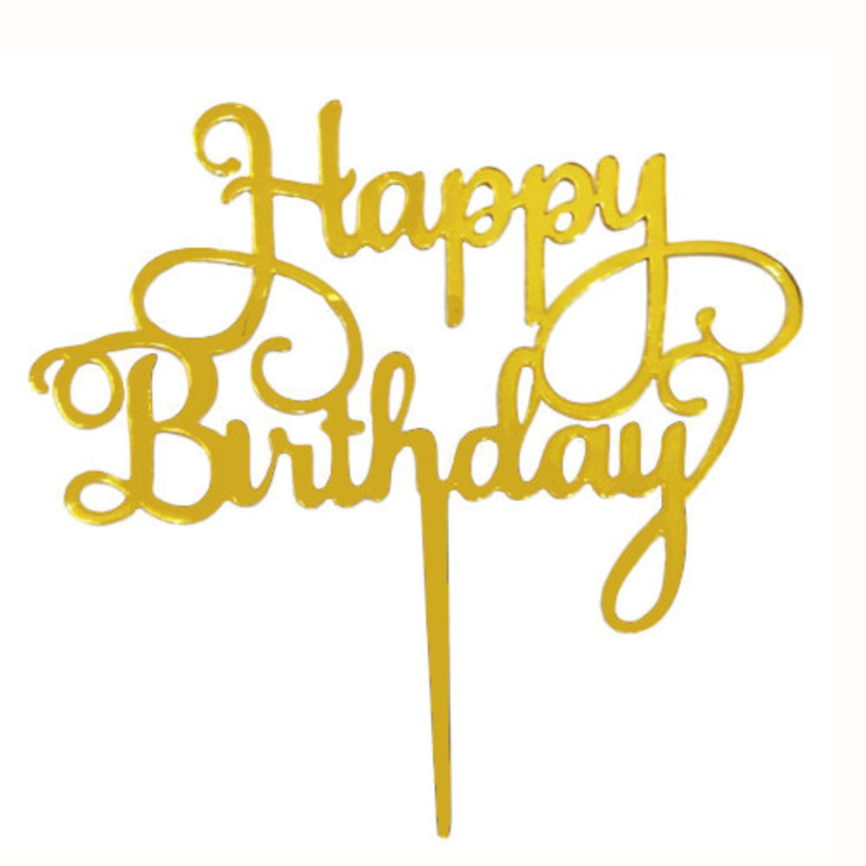"Happy Birthday" Gold Old Script Topper Pic (150x120mm) - Cafe Supply