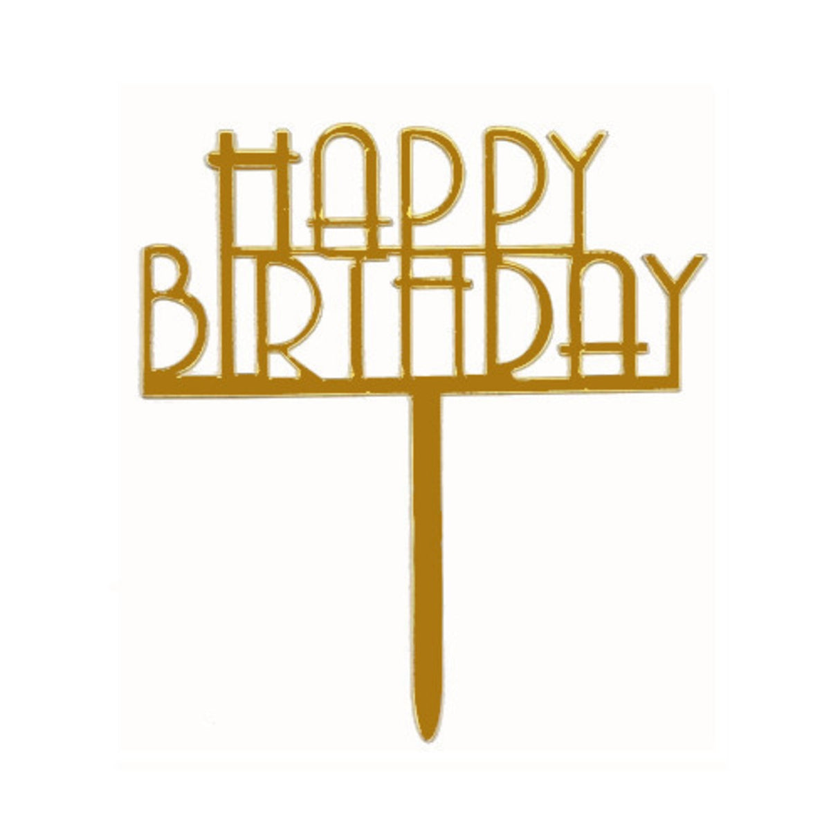"Happy Birthday" Gold Block Script Topper Pic (150x120mm) - Cafe Supply