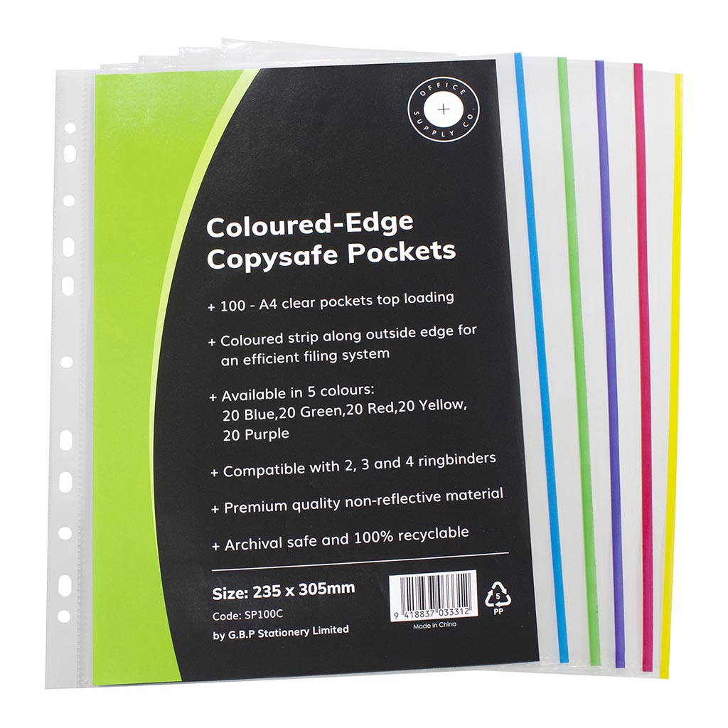 OSC Copysafe Pockets A4 Assorted Colours, Pack of 100 - Cafe Supply