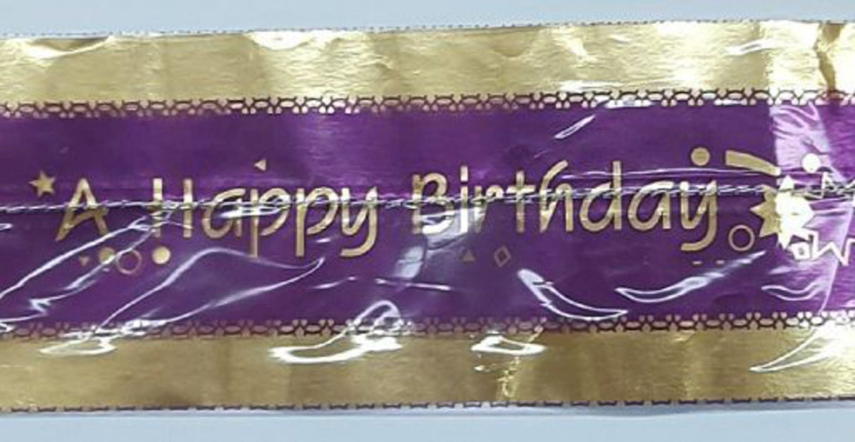 Cake Band Happy Birthday Purple/Gold 63mm (7m) - Cafe Supply
