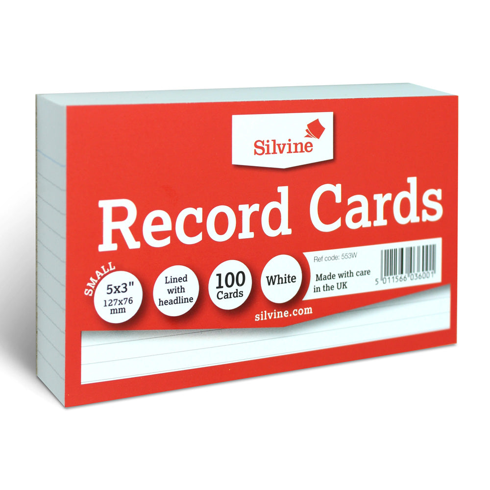 Silvine Record Cards 5x3 Ruled White - Cafe Supply