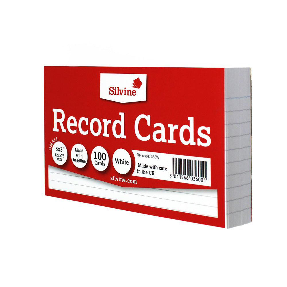 Silvine Record Cards 5x3 Ruled White - Cafe Supply