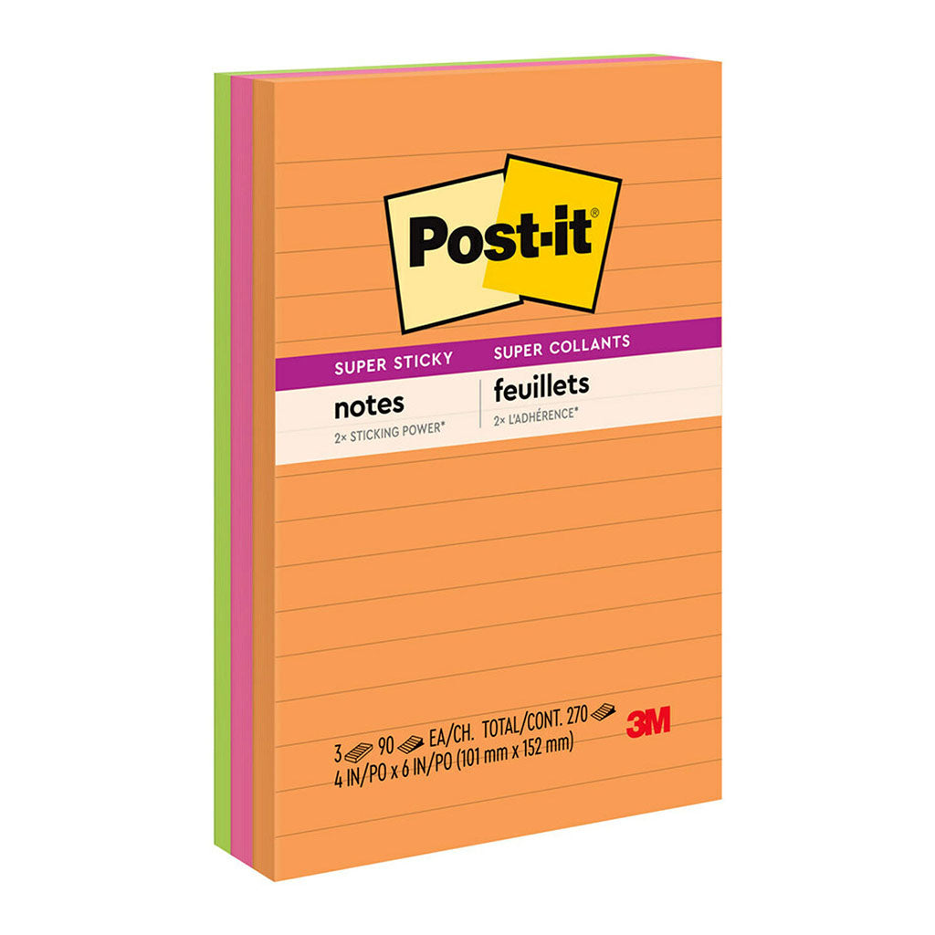 Post-it Super Sticky Lined Notes 660-3SSUC 101x152mm Energy (Rio), Pack of 3 - Cafe Supply