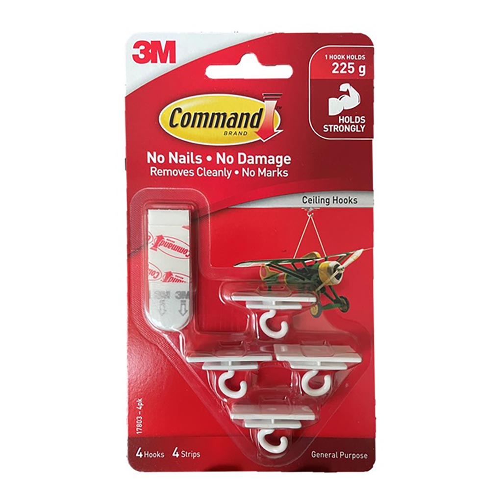 Command Hook 17803-4PK Ceiling Small White, Pack of 4 - Cafe Supply