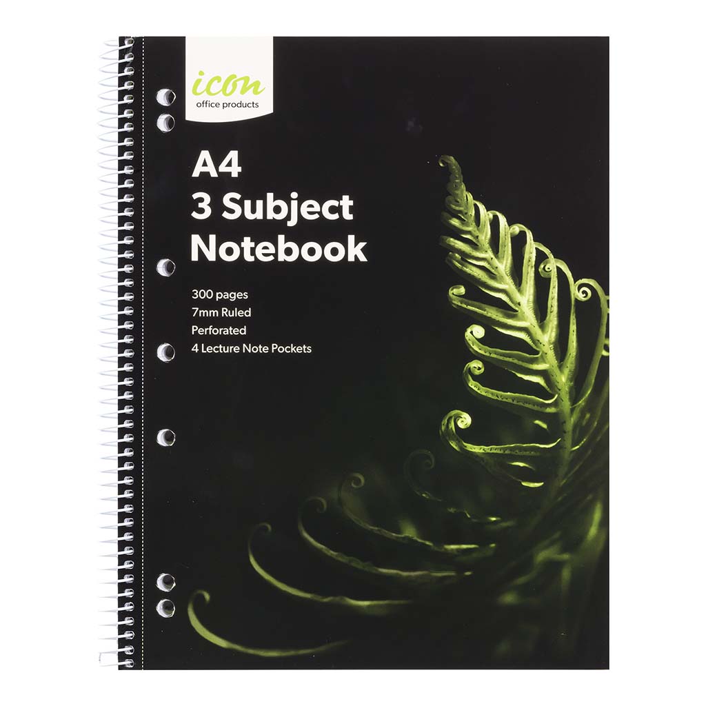 Icon Spiral 3 Subject Notebook A4 Soft Cover 300pg - Cafe Supply