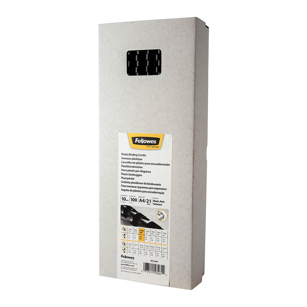 Fellowes Plastic Binding Coils 10mm Black, Pack of 100 - Cafe Supply