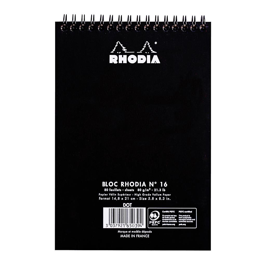 Rhodia Classic Notepad Spiral A5 Dotted Black - Cafe Supply